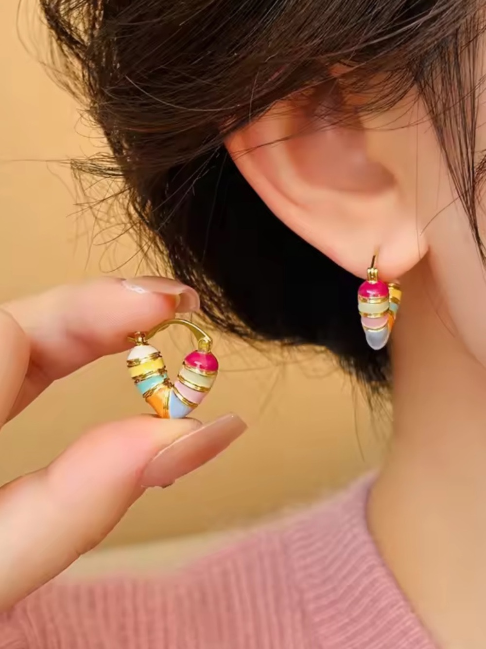 New!!! Anthropologie Gold Heart Hoop Earrings with Multicolor Enamel